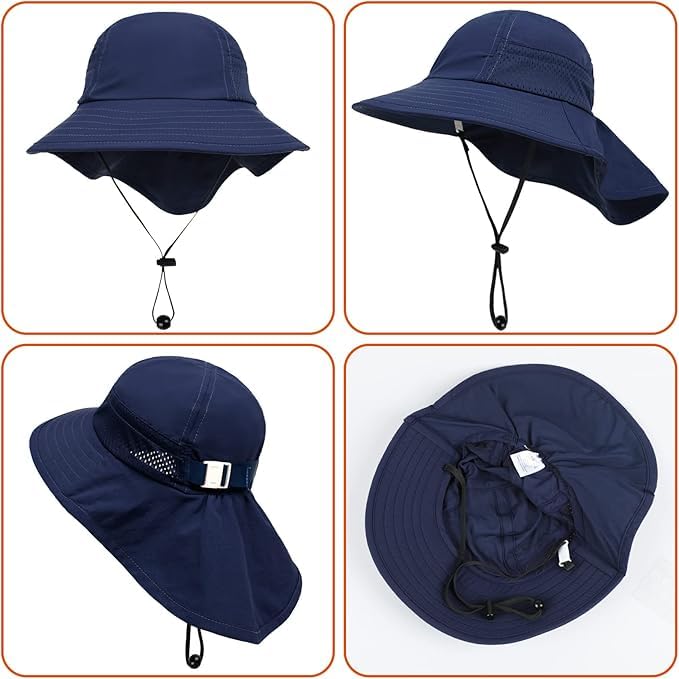 Image of Toddler Baby Sun Hat Kids Summer Beach Essentials Adjustable Beach Hats with Bucket Wide Brim for Boys Girls Age 0-14 Years