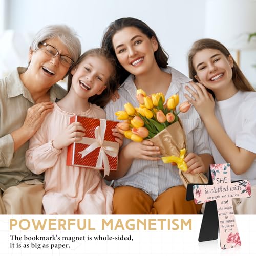 Resurhang 48 Pcs Magnetic Bookmarks Christian Cross Magnetic Page Markers Religious Bible Verses Bookmarks for Mother\'s Day Women Student Student School Church Bible Study Group (Flower)