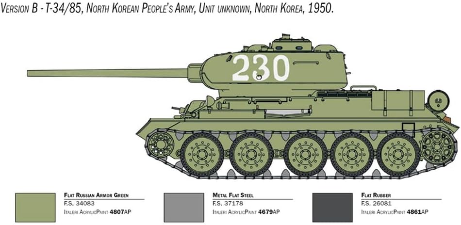 Italeri 6585 T-34/85 Tank Korean War 1/35 Scale Plastic Model Kit