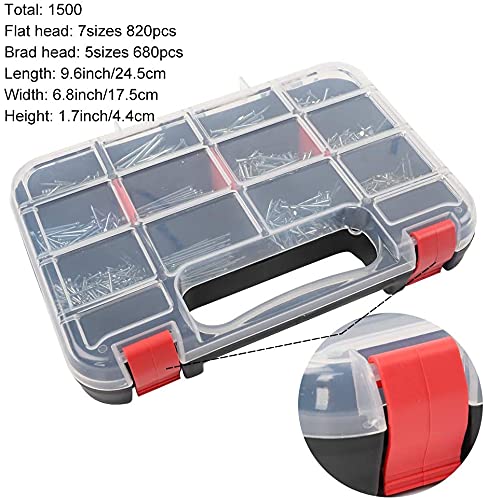 Hongway 1500Pcs Hardware Nails Assortment Kit, Galvanized Nails Set, Assorted 12 Sizes Wire And Common Brad Nails Flat Nails Finishing Nails Wall Nails For Pictures Hanging Woodworking #TOP1