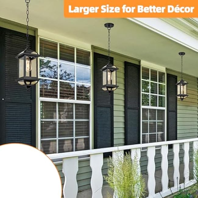 Large Outdoor Pendant Light 16 Inch Outdoor Chandelier Hanging Light Matte Black