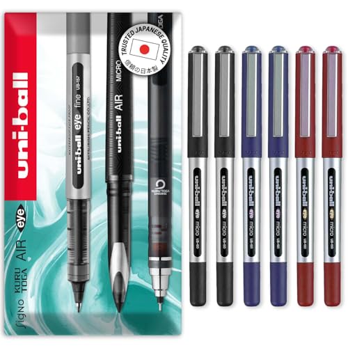 Stylo encre gel uni-ball Eye Micro lot de 6 avec technologie encre anti-fraude