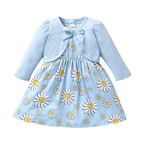 Leyeet Toddler Girls Flower Dress Long Sleeve Bowknot Coat+ Sleeveless Floral Sundress 2pcs Outfit Set Cover