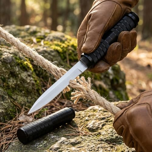 bhkz Outdoor Messer mit 5Cr13 Edelstahl Klinge – 11,5cm Fixed Blade für Camping & Bushcraft – Ergonomischer Aluminiumgriff mit passgenauer Aluminium-Scheide – Schwarz Edition