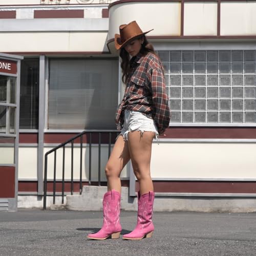 Image of HISEA Rollda Cowboy Boots for Women, Cowgirl Boots, Comfortable Western Boots with Pointed Toe Stitched Embroidery for Country Concert Dancing Wedding Traveling Daily Outfits