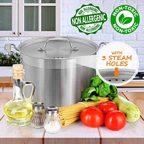 Nutrichef 8-Quart Stainless Steel Stockpot - 18/8 Food Grade Heavy Duty Large Stock Pot For Stew, Simmering, Soup, Includes Lid, Dishwasher Safe, Works W/Induction, Ceramic & Halogen Cooktops #TOP5