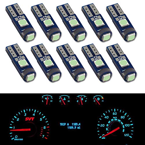 Eseastar Lot de 10 ampoules LED T5 74 70 37 17 2721 3528 5 mm LED Bleu glacier SMD3030 pour tableau de bord de voiture Cover