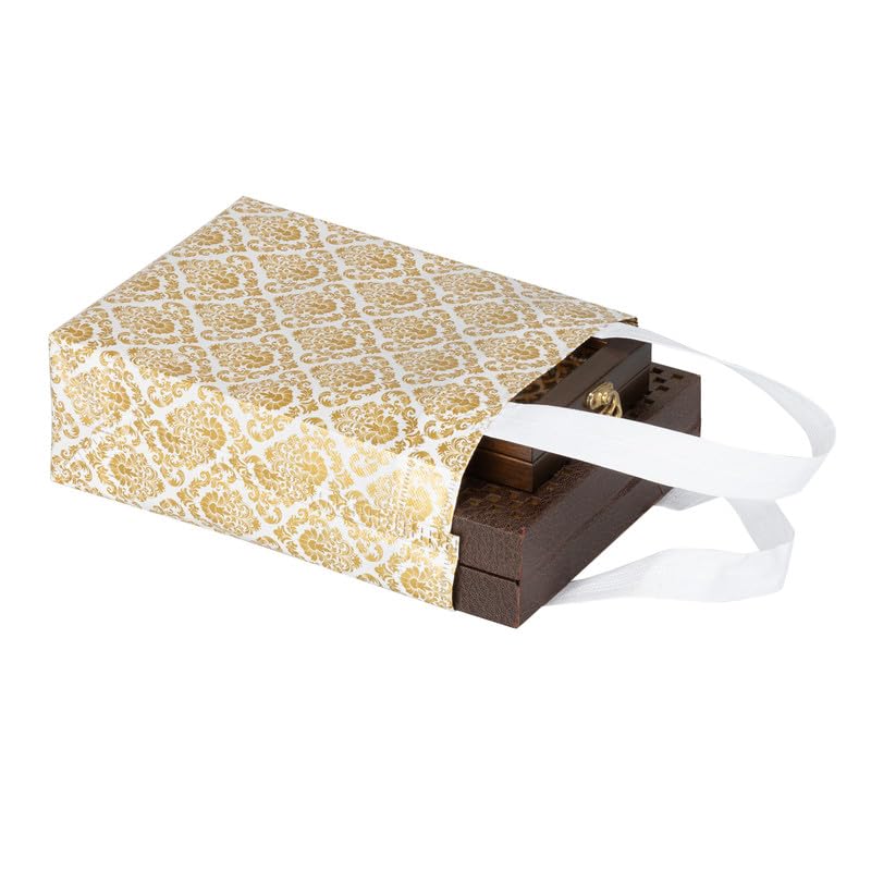 Image of Lavya Festive Special Reusable Non-Woven Laminated Gift Bags, Wedding Gifts, Shagun Lifafa, Mithai, Jewellery, Traditional Gifting Carry Bag (Extra-Small - 6.75x9x3, White, Pack of 50)