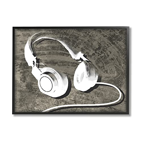 Stupell Industries Music Headset Over Brown Rustic Wood