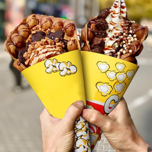 Image of TOYANDONA 100 Pcs Paper Popcorn Bags, Cone Shaped Party Popcorn Boxes Candy Container Great Carnival Snacking Bags for Birthday Theater Themed Parties Movie Nights