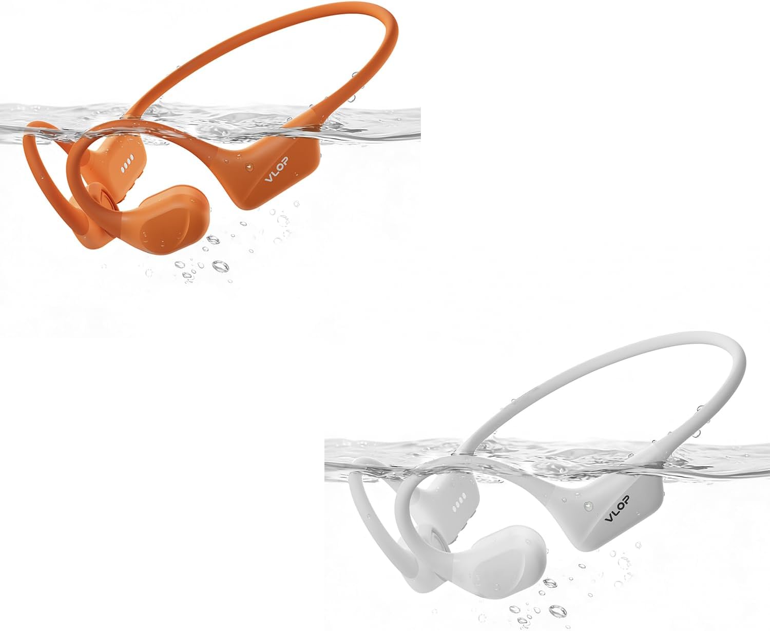 Bone Conduction Swimming Headphones - IP68 Waterproof, Open-Ear MP3 Headphones with 32GB Memory, Bluetooth 6.0 Wireless Sport Headset for Running & Cycling(Orange+White)