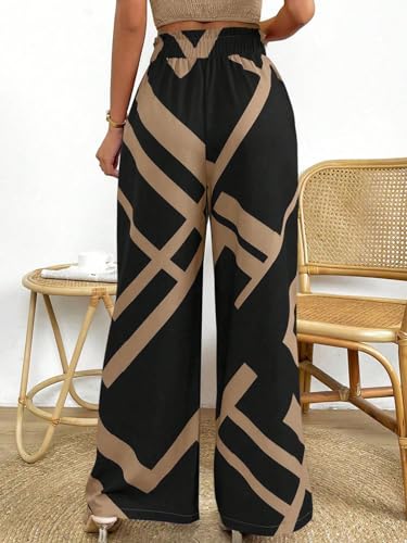 MakeMeChic Women's Belted Paperbag Elastic High Waist Palazzo Pants Printed Casual Wide Leg Pants2
