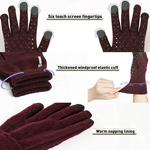 TRENDOUX Womens Gloves, Winter Glove for Men - Touch Screen Fingers - Non-Slip Grip - Thermal Liner - Elastic Cuff - Stretchy Material - Hands Warm in Cold Weather - Running Driving - Black Red - M - Thumbnail 3