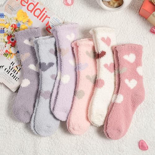 Image of Toes Home Fuzzy Socks for Women, 6 Pairs Cozy Winter Fluffy Slipper Socks | Ultra Soft Thick Warm Fabric, Comfortable Indoor Home Socks, Fluffy Holiday Gifts for Ladies, Ideal for Lounging or Sleeping