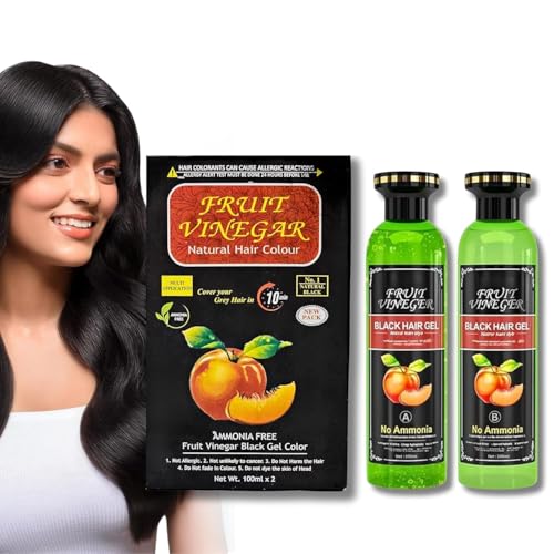Fruit Vinegar Natural Hair Colour Black Gel | Ammonia-Free Hair Dye for Men & Women | Covers Grey Hair in 10 Minutes | Long-Lasting, No Damage, Easy Application – 100ml x 2 (200ml)