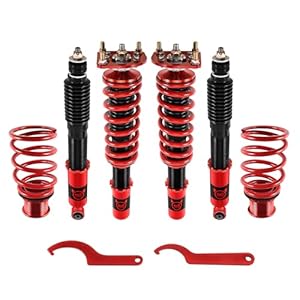 EVIL ENERGY Coilovers Compatible for Ford Mustang 1994-2004, Height Adjustable Lowering Kit, Twin-Tube Coilover Suspension Kit for Ford Mustang Base/GT SN95, Red