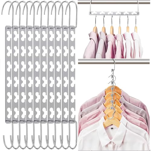 Exquilnova 10PCS Space Saving Hangers Heart Shaped Hangers for Clothes Space Savers Clothes Rack for Wardrobe Storage Organiser Smart Hanger for Jackets Coats Pants Down Jackets(10 Pcs Heart Shape)