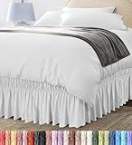 Wrap Around Ruffle Queen Size Bed Skirt – Adjustable Buckle & Elastic Belt for Easy Installation, 16 Inch Drop – Brushed Microfiber - Machine Washable, Fade and Wrinkle Resistant, White