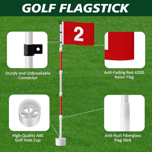 Burbell 4 Pack Golf Flag Stick 6ft Putting Green Flag Golf Hole Cup Pole Pin Numbered Flags for Driving Range Backyard Yard Putting Green and Chipping Greens Gifts(Red,Digital Style 1,4 Pack)