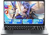 ZAQTG 15.6 Inch Laptop, Win 11 Laptops with Celeron Quad-core Processor, 12GB RAM 256GB SSD, Office 365, 180° Angle, 7000mAh Battery, Full-Featured Type-C, Business Student Notebook(Gray)