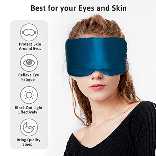 Atreebag Silk Sleep Mask For Women Men, Mulberry Silk Eye Sleeping Mask & Blindfold With Adjustable Velcro Strap, Blackout Eye Cover For Sleep Travel Yoga Nap, Large Size, Peacock Blue #TOP2