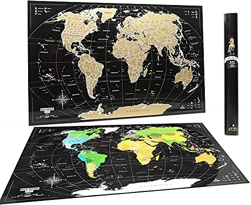 Scratch Off map 16x24 Black Gold Detailed USA States Deluxe Tracker Pin World Map MyMap Travel map Wall Poster Push pin map Includes Pins Tube Poster Map to Scratch Wall Décor Birthday Gift IDea… - Thumbnail 2