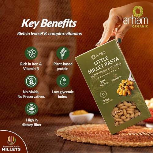 Image of Arham Organic Foxtail & Little Millet Pasta Combo 2 x 180g | Healthy No Maida Pasta | High Fiber & Protein | Non-GMO, No Preservatives | Easy & Quick to Cook
