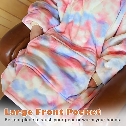 Oversized Sherpa Hoodie Blanket Sweatshirt with Pocket - Catalonia Cotton Candy Print for Adults