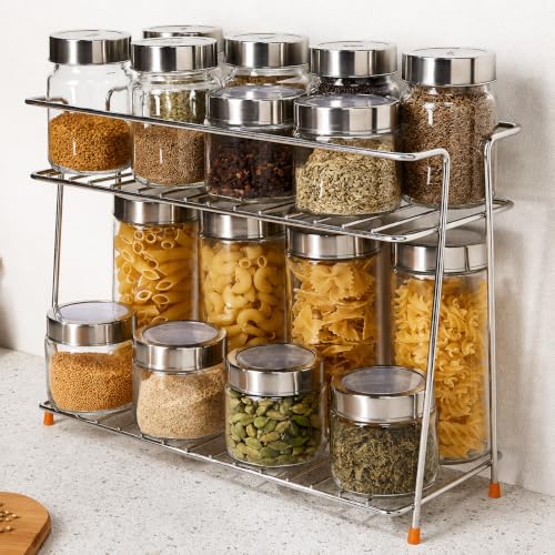 NH10 DESIGNS Tabletop Spice Rack For Your Kitchen_Countertop Spice s And Masala Rack 2 -Tiered Shelf And 2 Layer Stainless Steel And Special Counterto