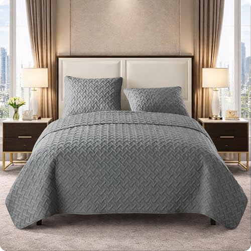 VCNY Home 2-Piece Twin Bedding Set | Bedspread Coverlet & Pillow Sham | Ultra-Soft & Breathable | Durable & Wrinkle Resistant | Year Round Lightweight Comfort | Textured Basketweave Design | Nina Gray