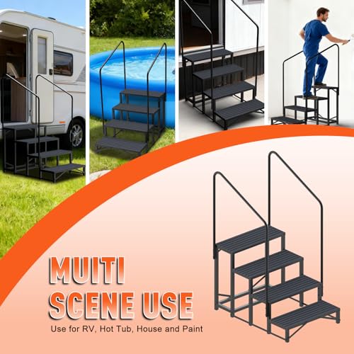 Image of 4-Step RV Steps with Dual Handrails, Heavy Duty Steel, 660 LBS Max Load