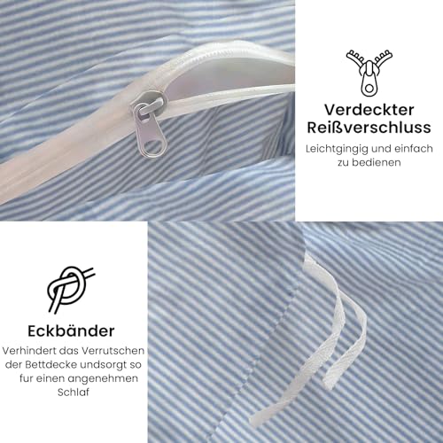 Freyamy Bettwäsche 200x220cm 3tlg Hellblau Weiß Feinstreifen Bettwäsche – Ansicht 5
