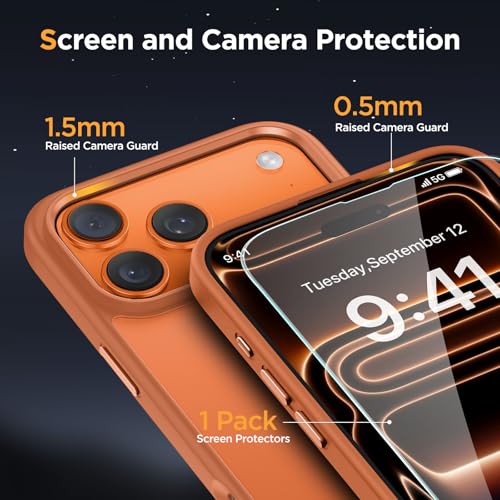 Miracase Magnetic for iPhone 17 Pro Case 6.3" with Screen Protector, [Compatible with MagSafe] Military-Grade Protection, Anti-Fingerprint, Slim Thin Phone Case for 17 Pro Cover, Orange by Miracase - Image 6