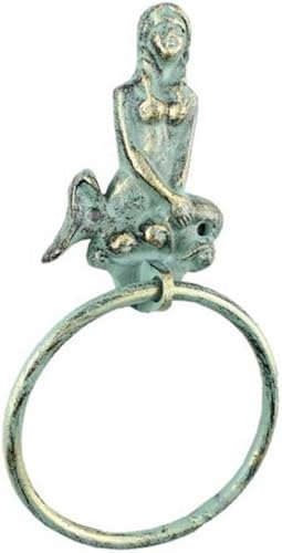 Miniatura 184 de Toallero de hierro fundido de plata antigua de 8.5 pulgadas - Decoración de conchas marinas - Decoración del hogar del mar Plata,Hierro fundido,Azul