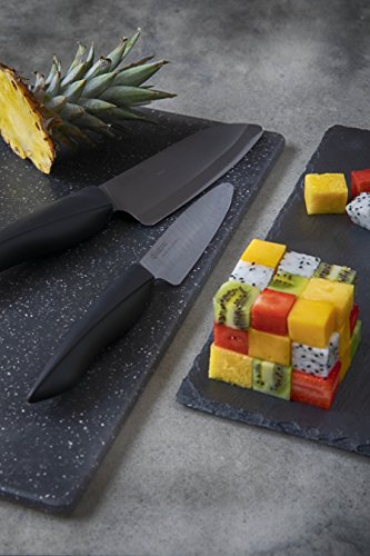 Kyocera Innovation Series Ceramic 6" Chef's Santoku Knife With Soft Touch Ergonomic Handle, Black Blade, Black Handle #TOP3