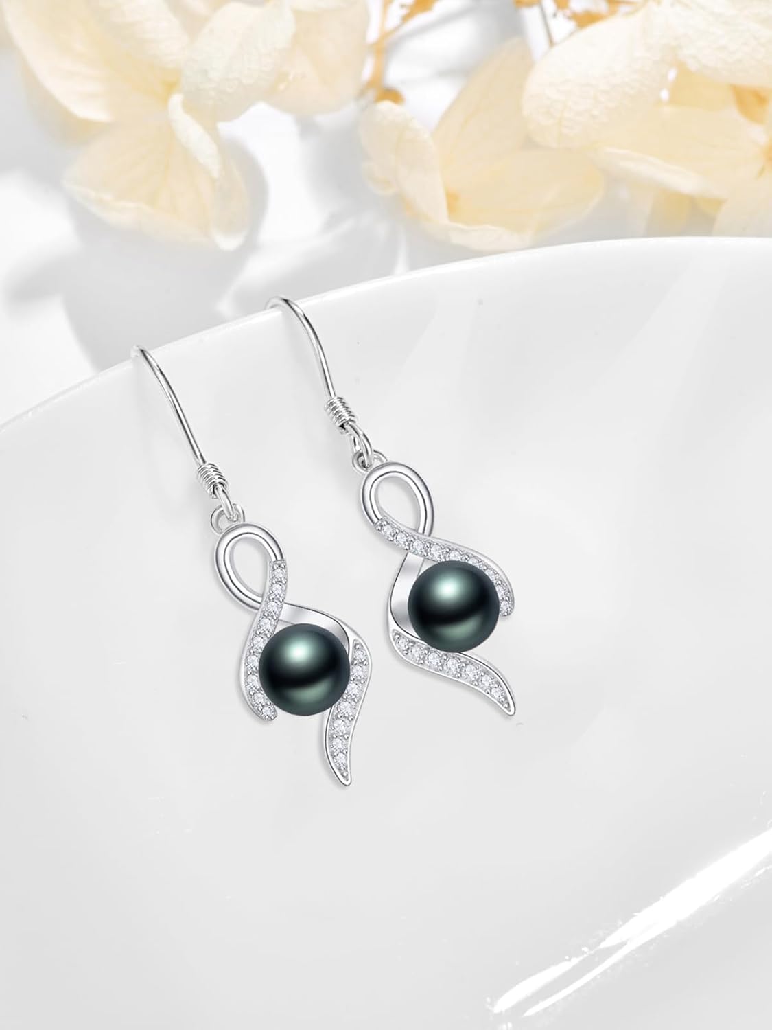 Dreamboat Black Pearl Dangle Drop Earrings for Women 925 Sterling Silver Pearls Jewelry Anniversary Christmas Birthday Gifts for Mom Wife Daughter Her - Image 2