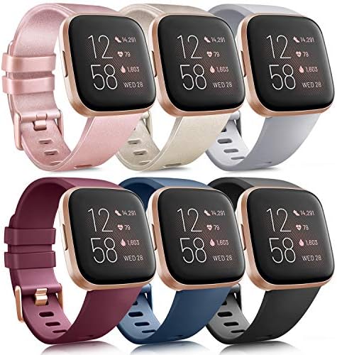 6 Pack Sport Bands Compatible with Fitbit Versa 2 / Fitbit Versa/Versa Lite/Versa SE, Classic Soft Silicone Replacement Wristbands