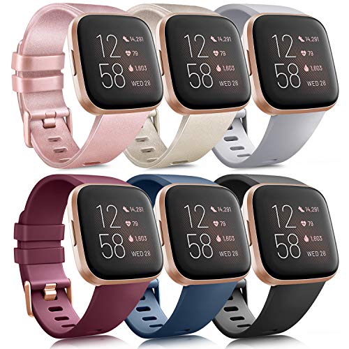 6 Pack Sport Bands Compatible with Fitbit Versa 2 / Versa Lite/SE, Classic Soft Silicone Replacement Wristbands for Fitbit Versa Smart Watch Women Men (6 Pack A, Small) by AK - Used condition - US$13.49