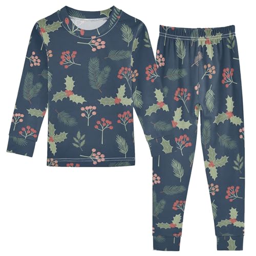 Pajama Sets Long Sleeve Winter Floral Design with Berries Soft Comfy Sleepwear 2 Piece PJS 3-8T