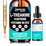 L Theanine Caffeine Supplement Organic Liquid Drops for Women & Men | Focused Energy Supplement with L-Theanine 200mg and 50mg Natural Caffeine + Vitamin B6 & B12 | Vegan | Non-GMO | Gluten Free
