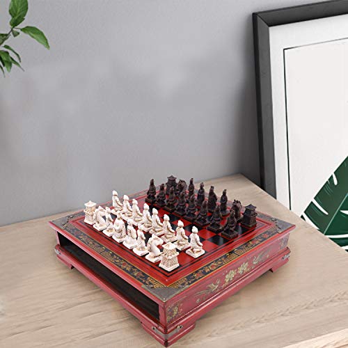 Échecs en bois chinois à collectionner avec figurines de guerriers rétro