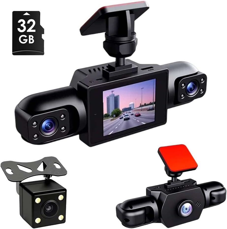 Full View Car Dashcam System,360° Full View Car Dash Camera, Night Vision Dash Cam with G-Sensor, Dual Lens Dash Cam for Family Users (Upgraded Version（Four Sides） with 32GB Memory Card)