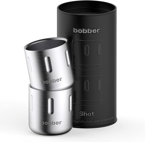 BOBBER Shot - 3.4 oz (100ml) Stainless Steel Double Walled Espresso Cups - Set of 2 Heat Resistant Non Insulated Metal Coffee Cups With Gift Box (Matte)