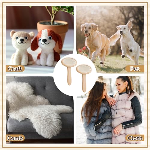 Image of Tessco for you 2 Pcs Wool Carder Brush for Needle Felting | Wool Carding Brush with Wooden Handle, Hand Comb Yarn Brush for Long Haired Dogs Craft Felt Project Pet Grooming Fur Supplies