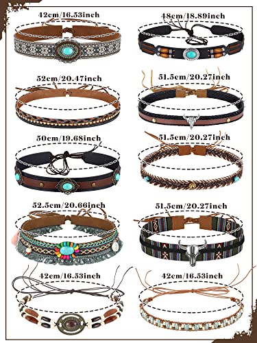 Zeyune 10 Pcs Cowboy Hat Bands Ethnic Western Hat Belts Rural Cowgirl Turquoise Hatbands Beaded Cowboy Supply