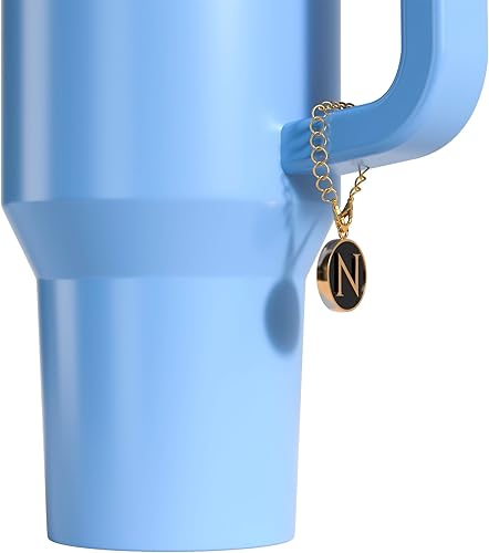 Miniatura 5 de Utuichuo Tapa de popote de 0.394 in para copa Stanley, 30 onzas, 40 onzas, inicial, con 2 dijes de letras, accesorios para dije de identificación