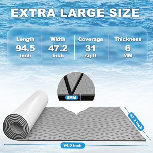 PrimeZone EVA Foam Boat Flooring - 94.5" x 47.2" Waterproof Non-Slip Marine Decking Flooring Sheet, Large Self-Adhesive Sea Deck Floor Mat for Yacht Pontoon Kayak RV Floor Surfboard, Grey Diamond by PrimeZone - Image 2
