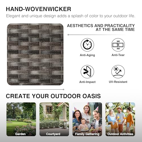 Image of Joyside 4 Piece Wicker Patio Furniture Set, Rattan Patio Chairs with High Back, Deep Seating, Wide Armrest, Thickened Cushions, Outdoor Furniture for Deck, Porch Use