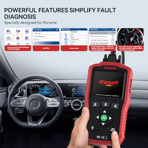 Prueba de batería y borrado de fallos en Porsche usando escáner iCarsoft POR V1.0 6