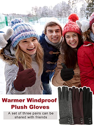 Image of Patelai 3 Pairs Womens Gloves Winter Touchscreen Texting Phone Windproof Gloves Warm Fleece Lined Cold Weather